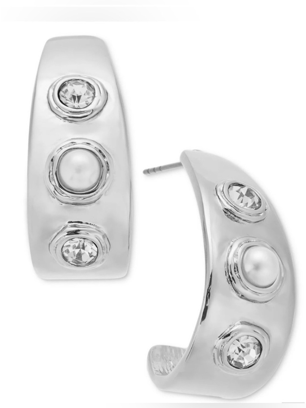 I.N.C. International Concepts Silver Hoop Earrings with Pearl & Crystal Accents